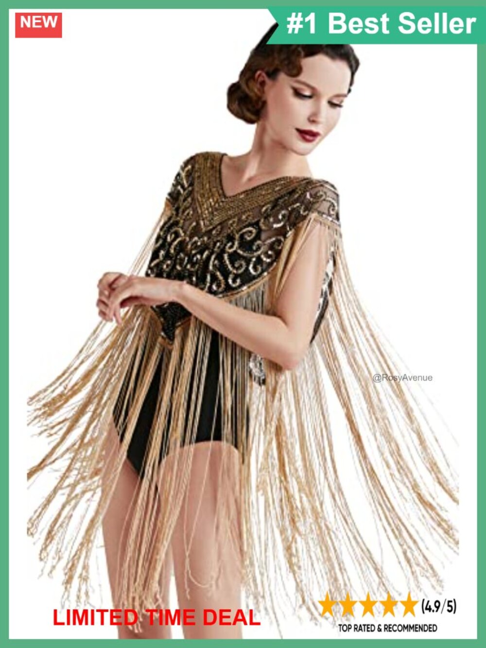 1920s Shawl Wrap Long Fringed Evening Cape Sequin Beaded Cover Up